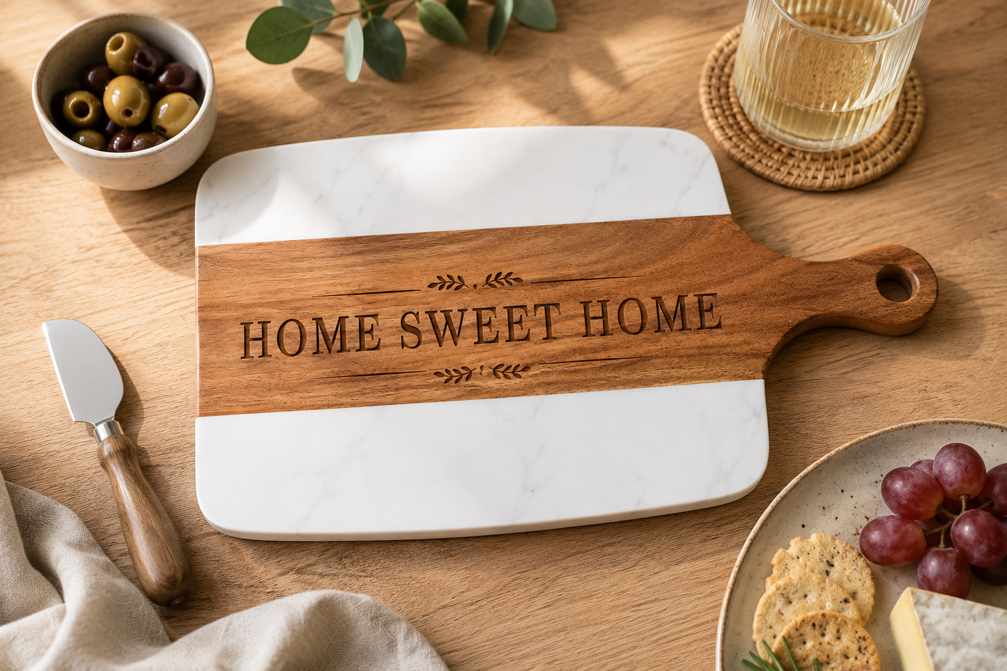 Personalised Marble & Acacia Cheese Board
