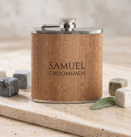 Custom Wood-Grain Hip Flask